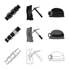 Isolated object of mountaineering and peak sign. Collection of mountaineering and camp vector icon for stock.