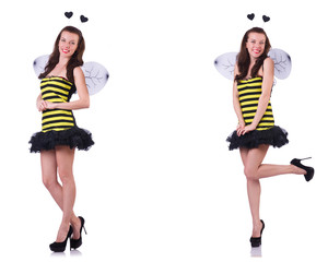 Young woman in bee costume isolated on white 