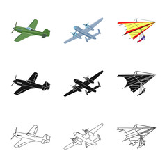 Vector design of plane and transport icon. Collection of plane and sky vector icon for stock.