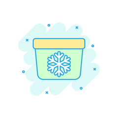 Fridge refrigerator icon in comic style. Freezer container vector cartoon illustration pictogram. Fridge business concept splash effect.
