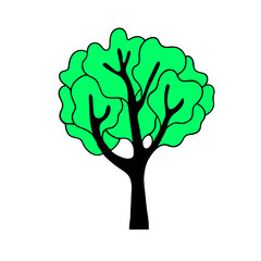 Green Spring Tree tree silhouettem on white background. Isolated icon. Vector illustration.