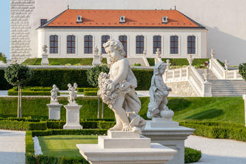 BRATISLAVA, SLOVAKIA - AUGUST 20, 2018: A flower garden with a white footpath behind medieval Castle, Bratislava, Slovakia