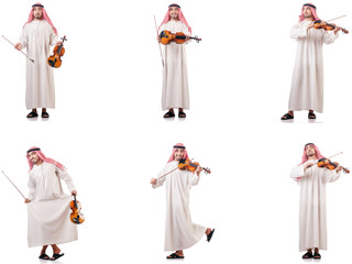 Arab man playing violin isolated on white