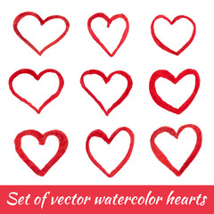 Collection of artistic hand drawn hearts isolated on a white background. Vector illustration