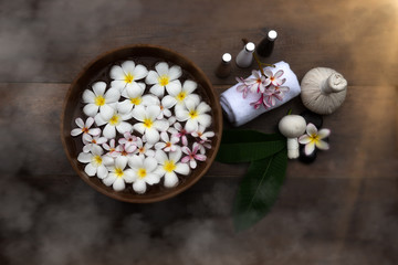 Obraz na płótnie Canvas spa kit with massage accessory , ready to services aroma treament for customer refreshly
