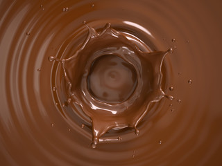 Liquid chocolate crown splash. Top view.