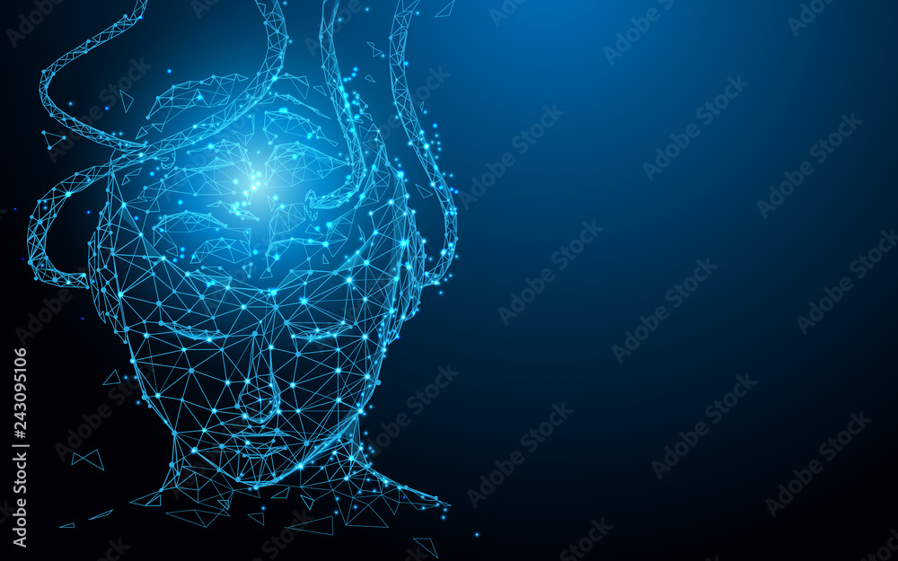 Aufkleber human head form lines, triangles and particle style design. illustration vector