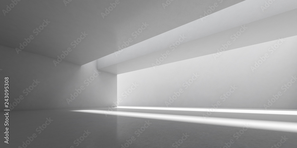 Aufkleber 3d stimulate of concrete interior space with sun light cast the shadow on the wall and floor,perspec