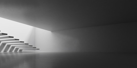3D stimulate of concrete interior space with sun light cast the stair shadow on the wall and...