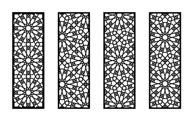 Set of decorative vector panels for laser cutting. Template for interior partition in arabesque style. Aspect ratio 1:3 