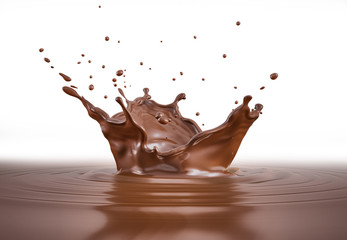 Liquid chocolate crown splash with ripples. On black.