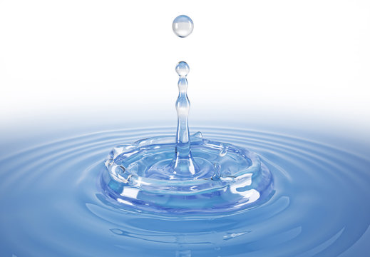 Single water drop splash in water pool with ripples.