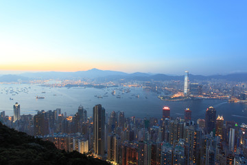 Hong Kong harbour and cityscape at twilight 