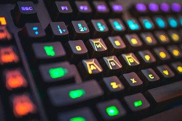 Romer-G backlit mechanical keyboard WSAD buttons detail shot. © petrsvoboda91