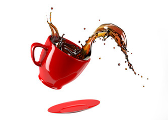Red cup mug with coffee splash