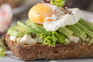 Homemade avocado poached egg sandwich