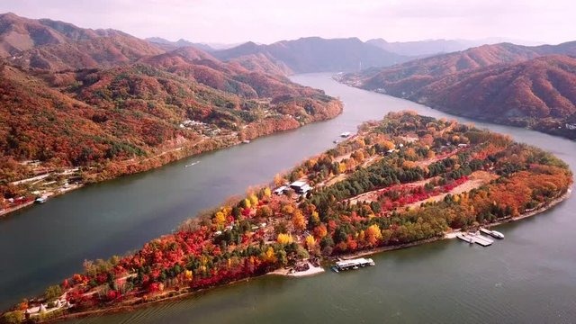 Aerial view Autumn of Nami island in Seoul ,South Korea.