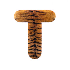 Tiger letter T - Uppercase 3d Feline fur font - suitable for Safari, Wildlife or big felines related subjects