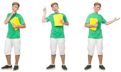 Obraz premium Young student with notes isolated on white 