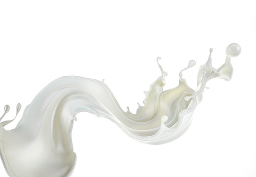 Stream of Milk splash wave in the air isolated on white background.
