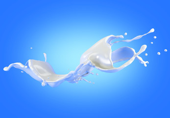 Obraz na płótnie Canvas Milk splash in the air on blue.