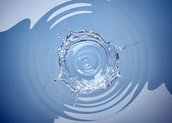 Foto op Plexiglas De plons van de waterkroon in een waterpool op wit. Bovenaanzicht. © matis75
