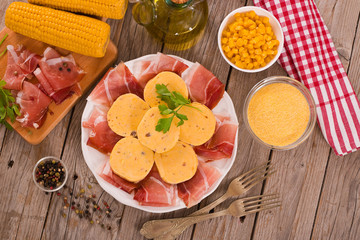 Speck ham and polenta.