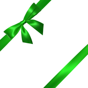 Realistic green bow with green ribbons isolated on white. Element for decoration gifts, greetings, holidays. Vector illustration