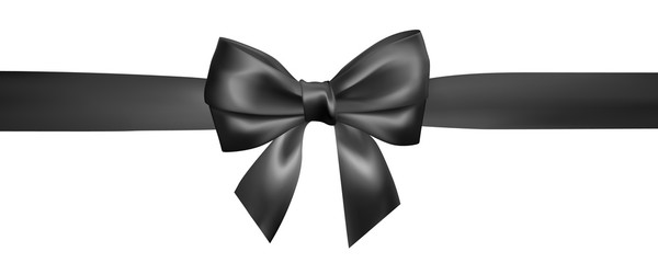 Set of Realistic black bow with black ribbon. Element for decoration gifts, greetings, holidays, Valentines Day design. Vector illustration