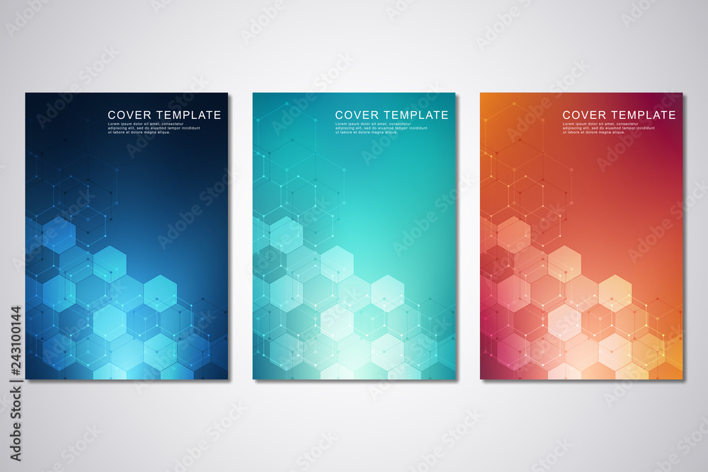 Poster Vector template for cover or brochure, with hexagons pattern and technological background. Abstract geometric texture and hi-tech digital background.