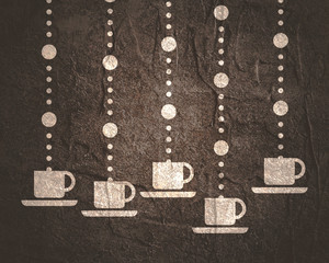 Fototapeta na wymiar Cup of coffee or tea symbol. Coffee or tea sign hanging on a drop line.