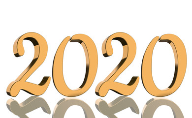 3D Render - The year 2020 mirrored in golden numbers in front of a white background