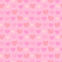 Valentines day romatic decorative seamless pattern with gentle red, pink and orange hearts on light pink background, eps10 vector retro style vintage design illustration