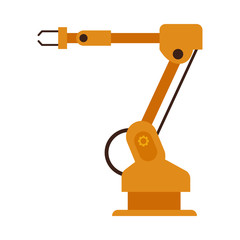 Vector industrial robotic arm for automatic manufacturing. Conveyor factory manipulator hand for machinery assembling. Automation system robot for mechanical operations icon. Isolated illustration