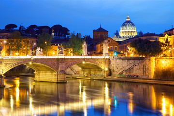 Fototapeta na wymiar View of Vatican City in Rome at dusk, Italy