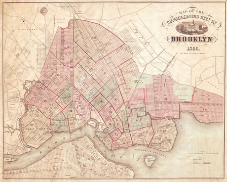 Map Of Brooklyn, New York, 1866 McCloskey's