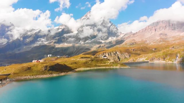 beautiful mountain lake with waterfals