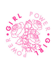 Girl Power slogan with roses in pink color, in vector, for fashion and other uses.