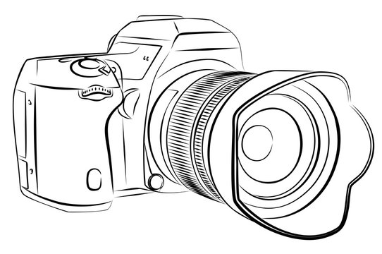 Simple vector drawing of a camera. traced sketch of a vintage canvas prints  for the wall • canvas prints white, vintage, vector | myloview.com