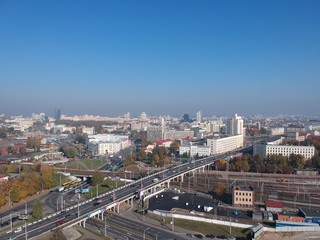 Fototapeta premium Aerial photo of transport hub in Minsk, Belarus in autumn 