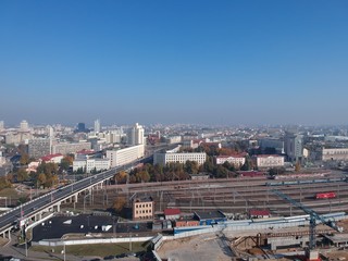 Aerial photo of transport hub in Minsk, Belarus in autumn 