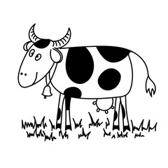 Cute cow ilustration in cartoon hand drawn style