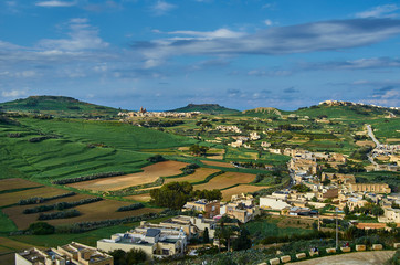Fototapeta na wymiar View over the city of Victoria at Gozo, the neighboring island of Malta