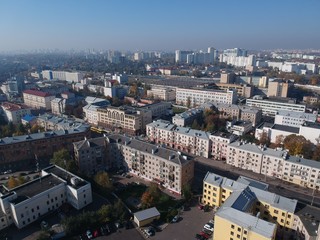 Fototapeta premium Aerial photo of transport hub in Minsk, Belarus in autumn 