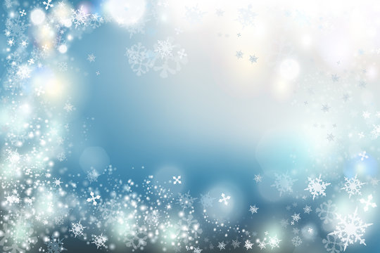 Christmas background vector winter illustration with crystal snowflakes. New Year theme