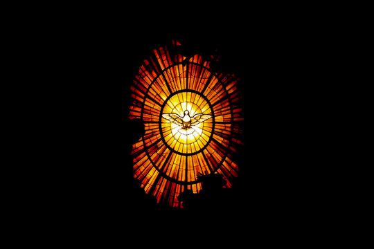 VATICAN CITY, VATICAN - JULY 1, 2017: The window of a cathedral of St. Peter in Vatican, Holy Spirit