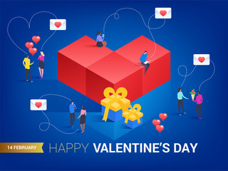 Happy valentines day. Heart in isometric style. Vector illustration.