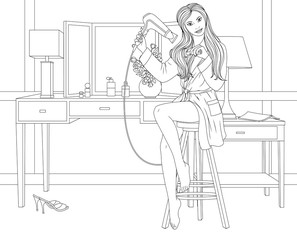 Beautiful girl dries hair