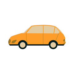 Yellow passenger city car side view in flat style isolated on white background - vector illustration of wheel motor transportation. Family wagon automobile - auto vehicle.