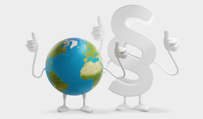 planet earth and paragraph thumbs up globe figure mascot 3d-illustration. elements of this image furnished by NASA